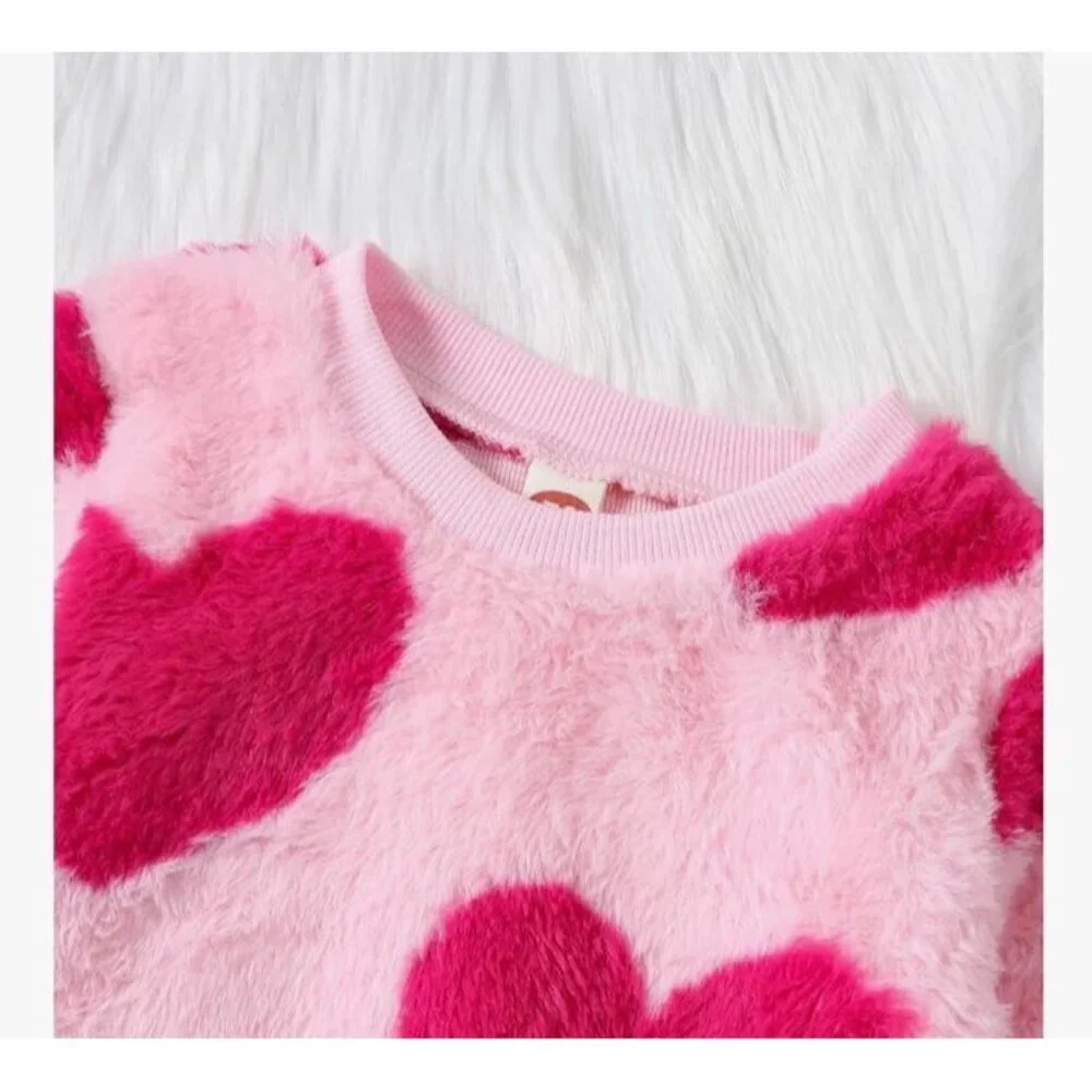 Baby Girl Hearts Long Sleeve Bubble Sweatshirt Romper Love Heart Bodysuit Pink